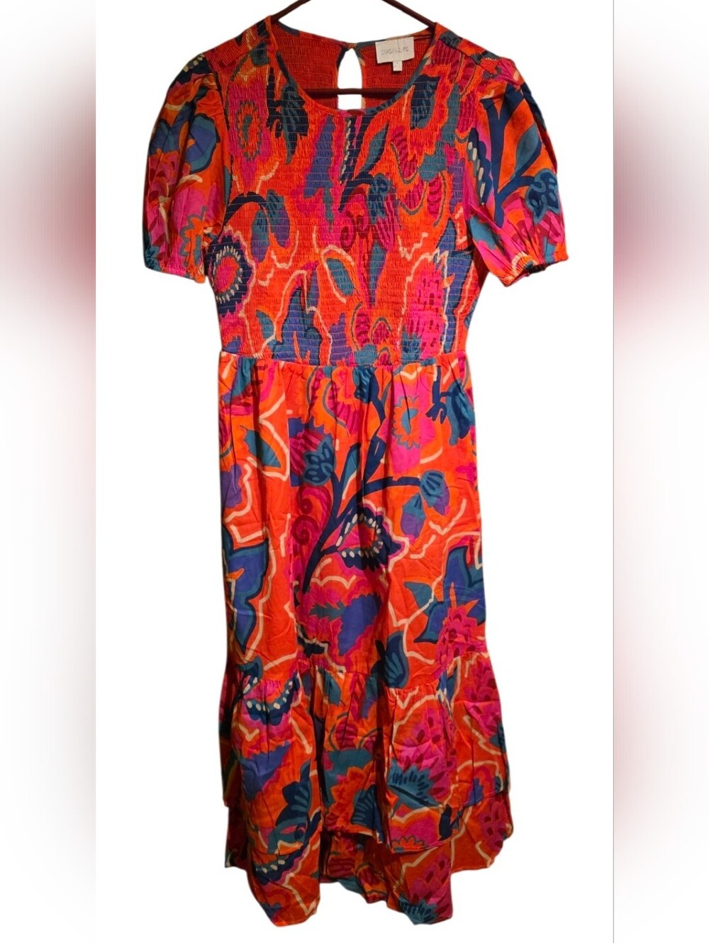 NWT Sugarlips Multicolor Floral Midi Dress Red, Pink, Blue Large 21 PTP Stretch - Picture 3 of 6
